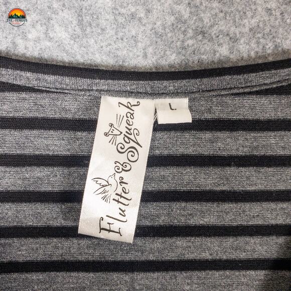 Flutter & Squeak Wrap Dress Gray Striped Long Sleeve Women's Size Large - Picture 7 of 9